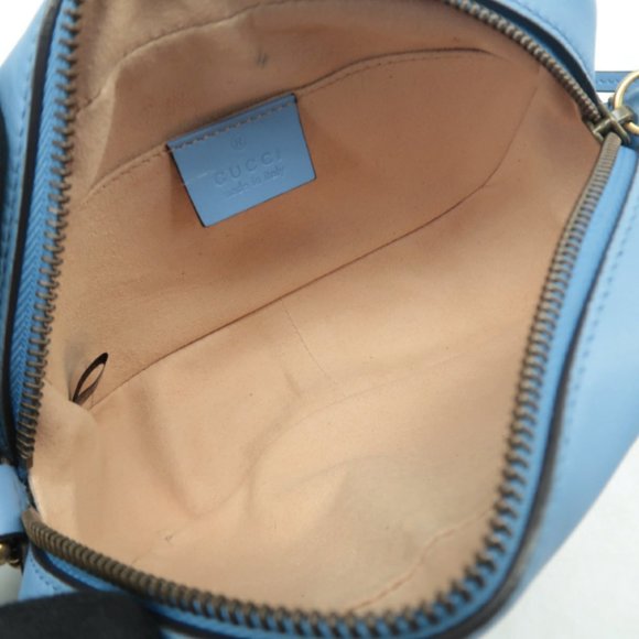 100% Authentic GUCCI Blue GG Marmont Leather Shoulder Bag - Picture 10 of 12